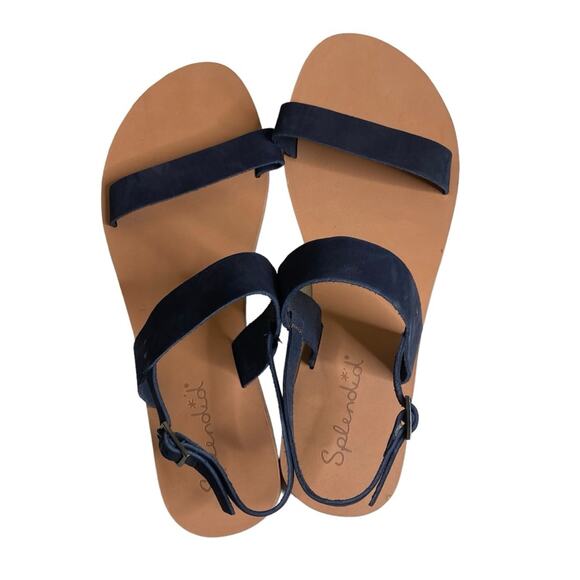 Splendid Navy Blue Leather Flat Sandals Women’s Size 11B - Picture 3 of 6